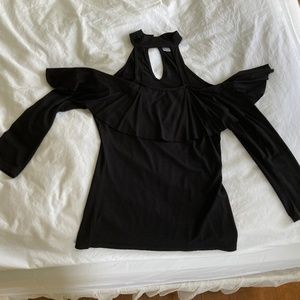 Venus Cold Shoulder Ruffle Black Blouse Small